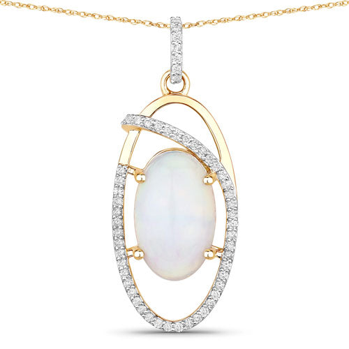 Colgante de Ópalo Etíope y Diamante de 3.59 Quilates en Oro de 14K