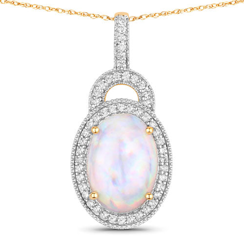 3.30 Carat Genuine Ethiopian Opal and White Diamond Pendant