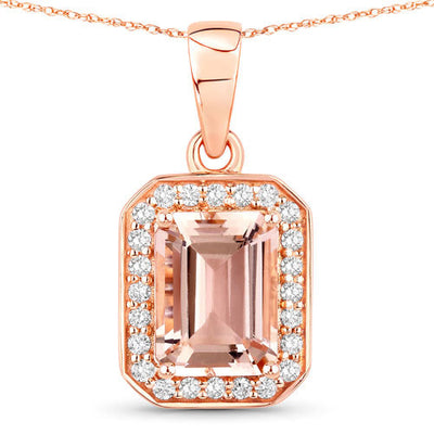 1.51 Carat Genuine Morganite and White Diamond Pendant in 14K Rose Gold