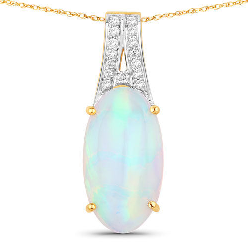 7.57 Carat Genuine Ethiopian Opal & Diamond 14K Yellow Gold Pendant