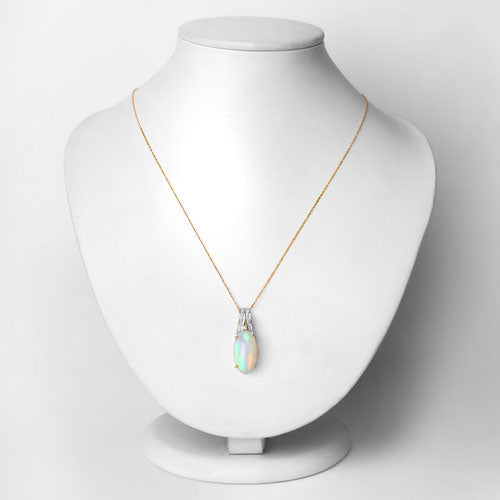 7.57 Carat Genuine Ethiopian Opal & Diamond 14K Yellow Gold Pendant