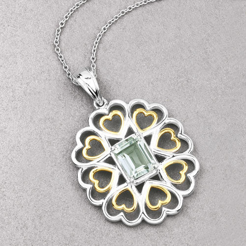 Pendentif en argent sterling avec améthyste verte véritable de 2,10 carats