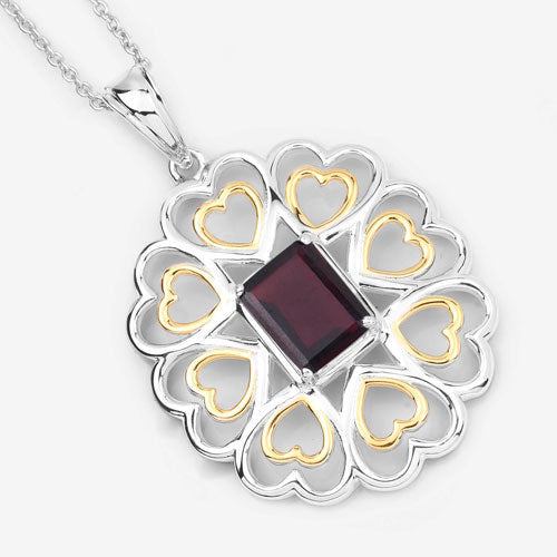 Pendentif en argent sterling .925 avec grenat véritable de 2,55 carats
