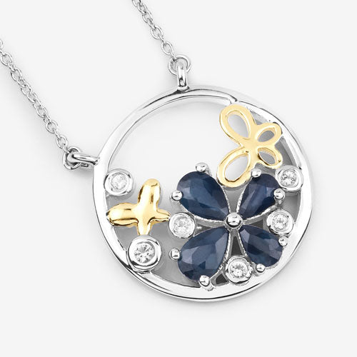 Pendentif en argent sterling avec saphir bleu de 1,41 carat et topaze blanche