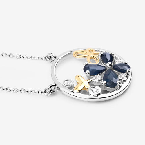 Pendentif en argent sterling avec saphir bleu de 1,41 carat et topaze blanche
