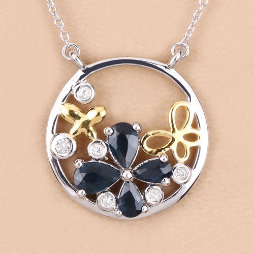 Pendentif en argent sterling avec saphir bleu de 1,41 carat et topaze blanche