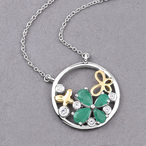 1.35 Carat Genuine Emerald & White Topaz Sterling Silver Pendant