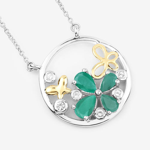 1.35 Carat Genuine Emerald & White Topaz Sterling Silver Pendant