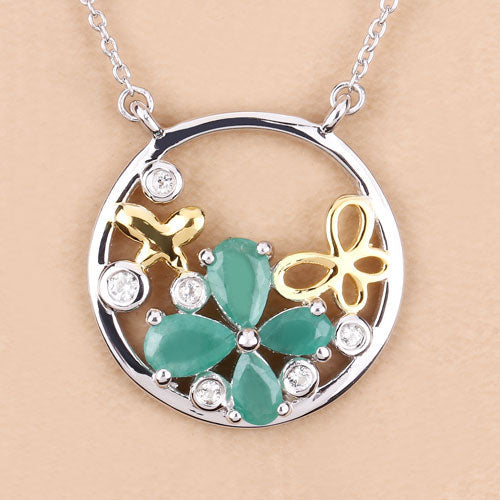 1.35 Carat Genuine Emerald & White Topaz Sterling Silver Pendant