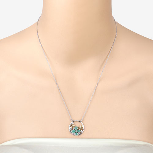 1.35 Carat Genuine Emerald & White Topaz Sterling Silver Pendant