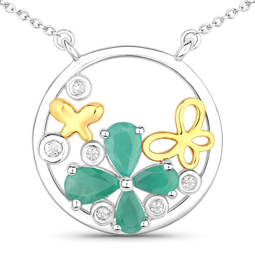 1.35 Carat Genuine Emerald & White Topaz Sterling Silver Pendant