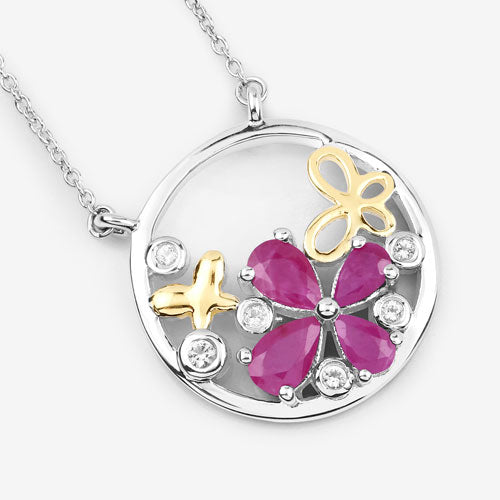1.47 Carat Genuine Ruby and White Topaz Pendant in Sterling Silver