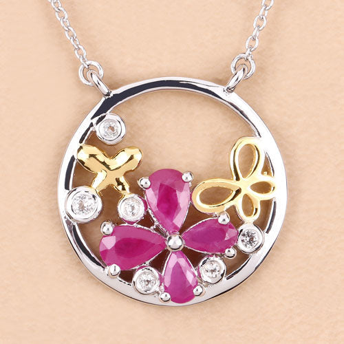 1.47 Carat Genuine Ruby and White Topaz Pendant in Sterling Silver