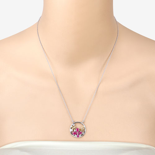 1.47 Carat Genuine Ruby and White Topaz Pendant in Sterling Silver