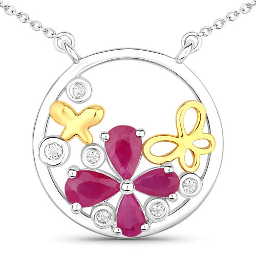 1.47 Carat Genuine Ruby and White Topaz Pendant in Sterling Silver