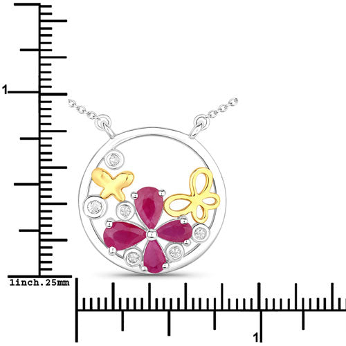 1.47 Carat Genuine Ruby and White Topaz Pendant in Sterling Silver