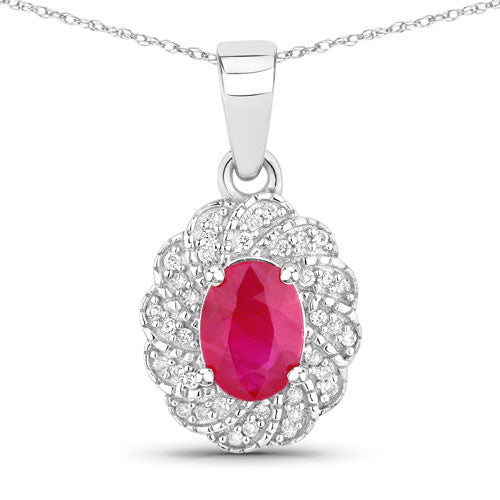 0.95 Carat Ruby and Diamond 10K White Gold Pendant