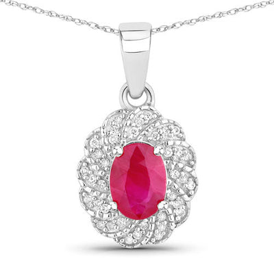 0.95 Carat Ruby and Diamond 10K White Gold Pendant