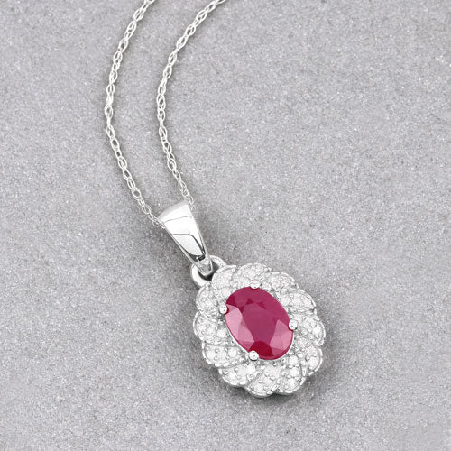 0.95 Carat Ruby and Diamond 10K White Gold Pendant