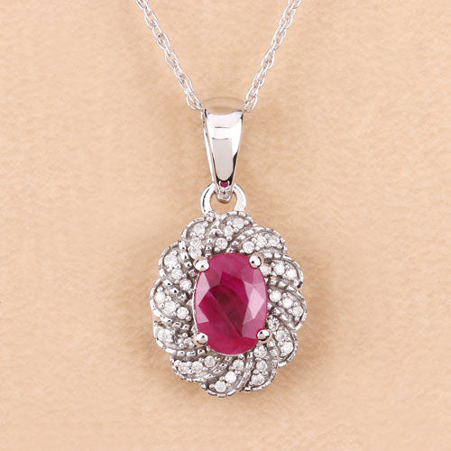 0.95 Carat Ruby and Diamond 10K White Gold Pendant