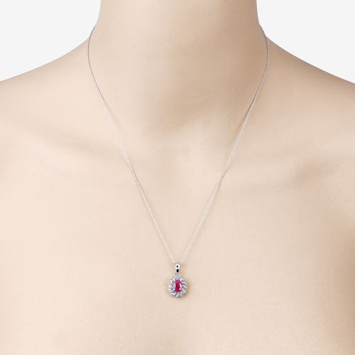 0.95 Carat Ruby and Diamond 10K White Gold Pendant