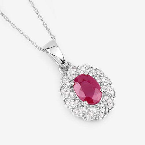 0.95 Carat Ruby and Diamond 10K White Gold Pendant