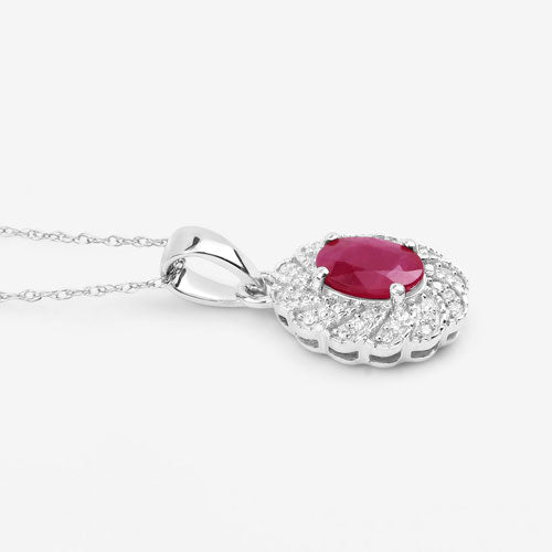 0.95 Carat Ruby and Diamond 10K White Gold Pendant