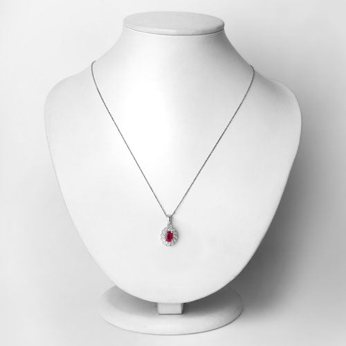 0.95 Carat Ruby and Diamond 10K White Gold Pendant