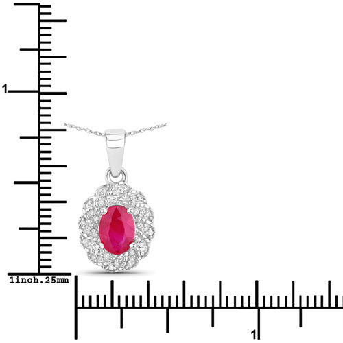 0.95 Carat Ruby and Diamond 10K White Gold Pendant