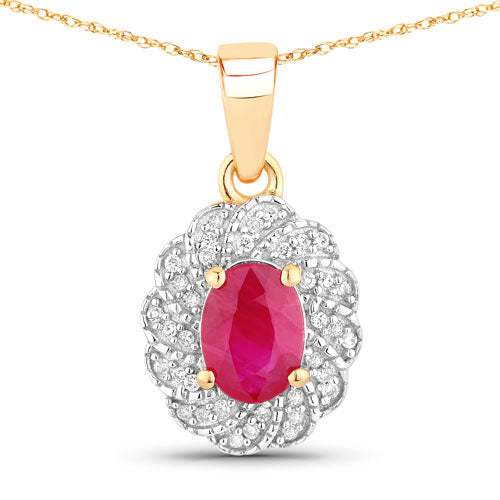Pendentif en or jaune 10K avec rubis véritable de 0,95 carat et diamants blancs