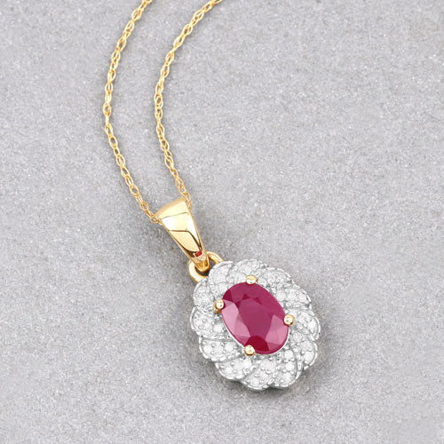 Pendentif en or jaune 10K avec rubis véritable de 0,95 carat et diamants blancs