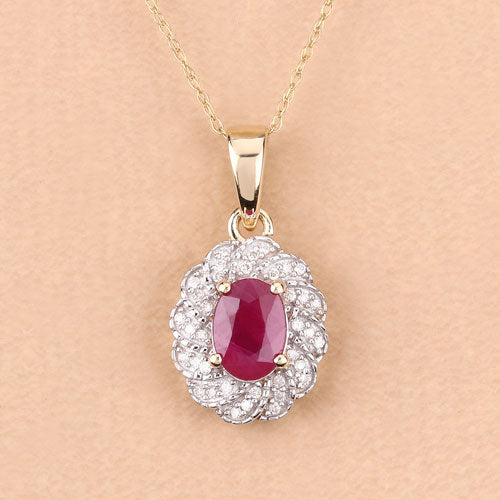 Pendentif en or jaune 10K avec rubis véritable de 0,95 carat et diamants blancs