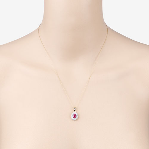 Pendentif en or jaune 10K avec rubis véritable de 0,95 carat et diamants blancs