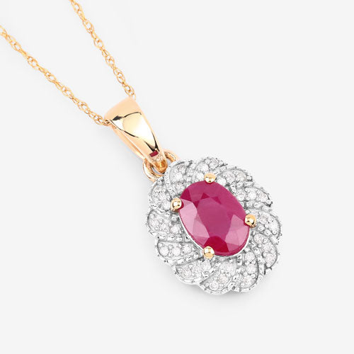 Pendentif en or jaune 10K avec rubis véritable de 0,95 carat et diamants blancs