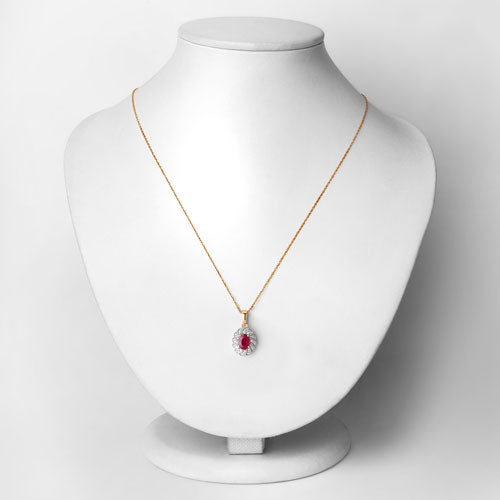Pendentif en or jaune 10K avec rubis véritable de 0,95 carat et diamants blancs