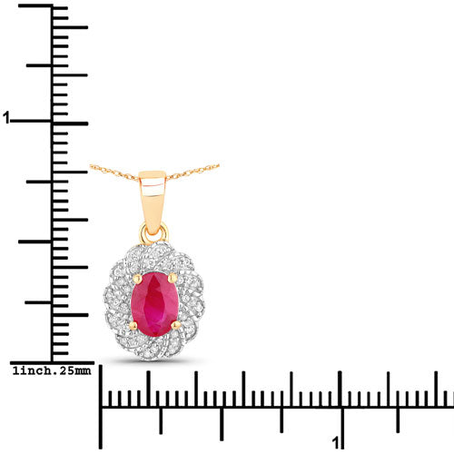 Pendentif en or jaune 10K avec rubis véritable de 0,95 carat et diamants blancs