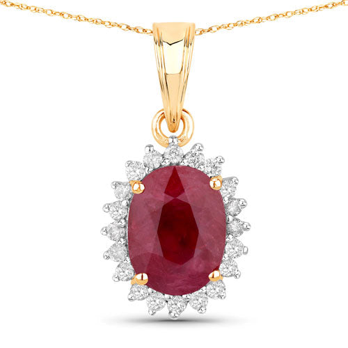 Colgante de Rubí y Diamante Blanco de 1.60 Quilates en Oro Amarillo de 10K
