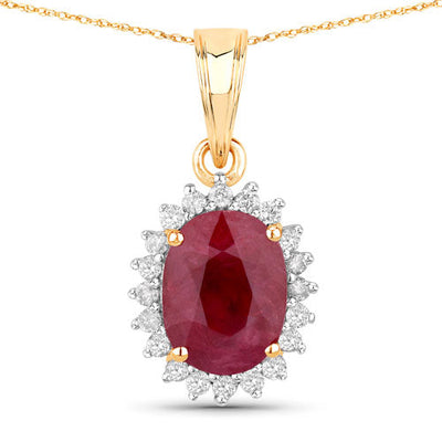 1.60 Carat Genuine Ruby and White Diamond Pendant in 10K Yellow Gold