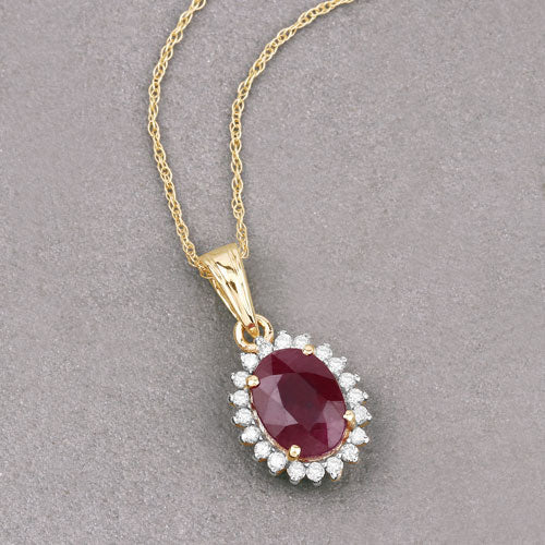 Colgante de Rubí y Diamante Blanco de 1.60 Quilates en Oro Amarillo de 10K