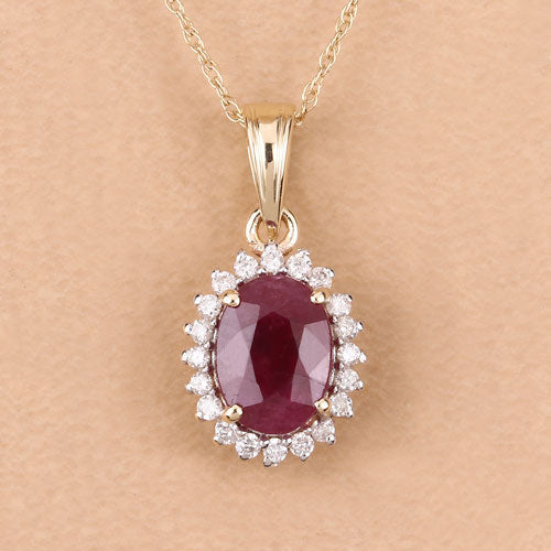 Colgante de Rubí y Diamante Blanco de 1.60 Quilates en Oro Amarillo de 10K