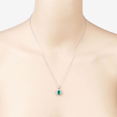 1.36 Carat Genuine Zambian Emerald & Diamond 10K White Gold Pendant