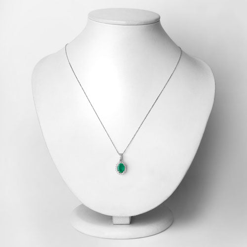 1.36 Carat Genuine Zambian Emerald & Diamond 10K White Gold Pendant