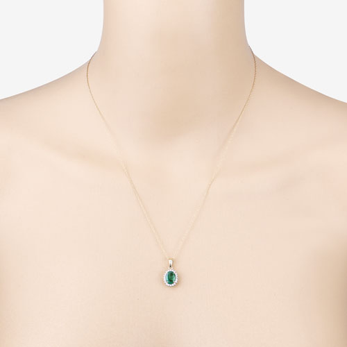 Pendentif en Émeraude Zambienne et Diamant de 1,36 Carat en Or 10K