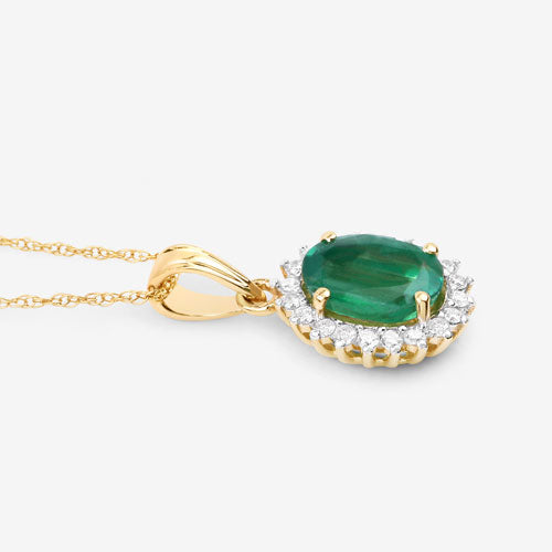 Pendentif en Émeraude Zambienne et Diamant de 1,36 Carat en Or 10K