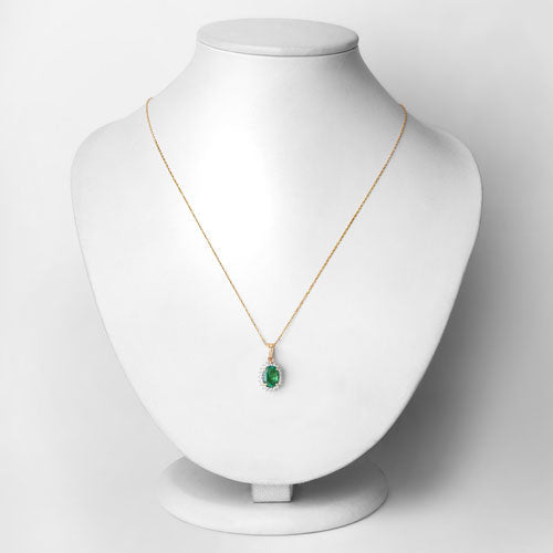 Pendentif en Émeraude Zambienne et Diamant de 1,36 Carat en Or 10K