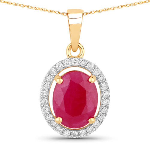 2.51 Carat Genuine Ruby and White Diamond Pendant in 10K Yellow Gold