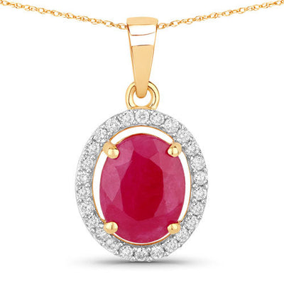 Pendentif en rubis véritable et diamants blancs de 2,51 carats en or jaune 10K