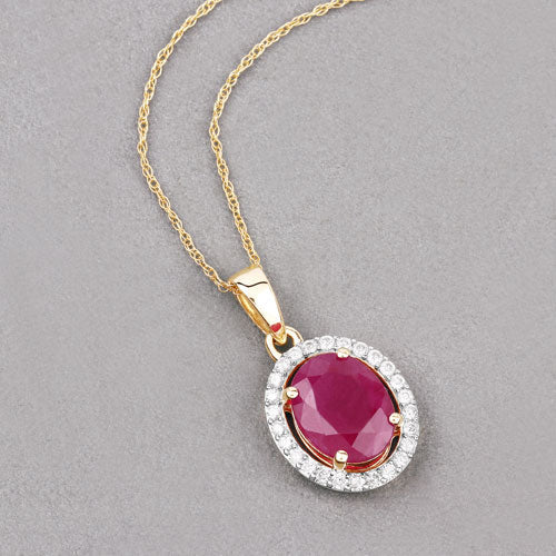 2.51 Carat Genuine Ruby and White Diamond Pendant in 10K Yellow Gold