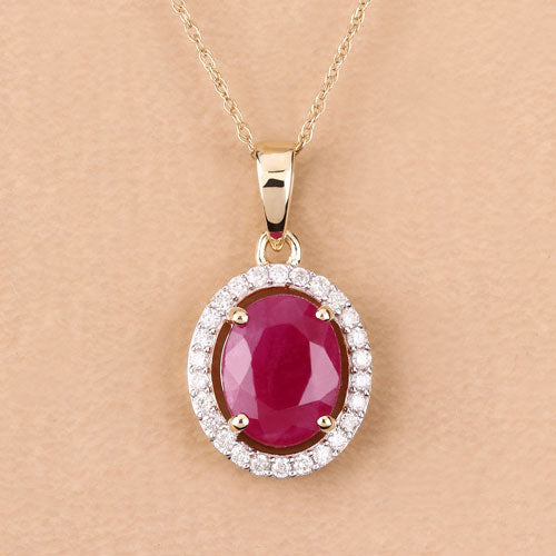 2.51 Carat Genuine Ruby and White Diamond Pendant in 10K Yellow Gold