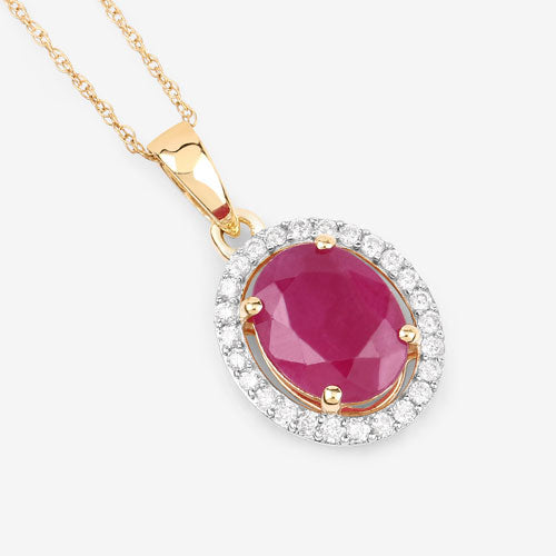 2.51 Carat Genuine Ruby and White Diamond Pendant in 10K Yellow Gold